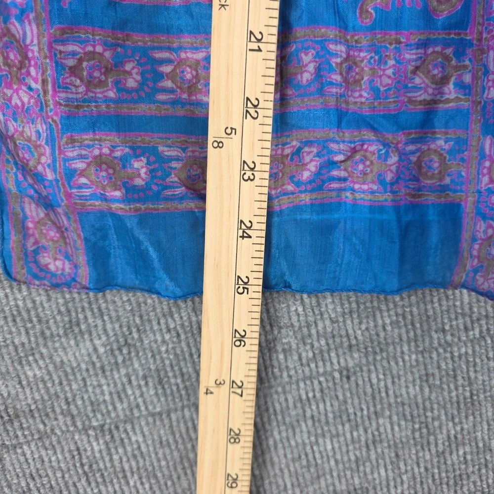 Pure Silk Hand Woven Blue Pink Paisley Scarf Rectangular Made in India 50x10